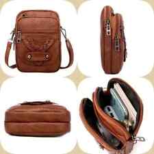 Brown Chic Mini Crossbody Bag Adjustable Strap, Solid Colour Faux Leather - Zip