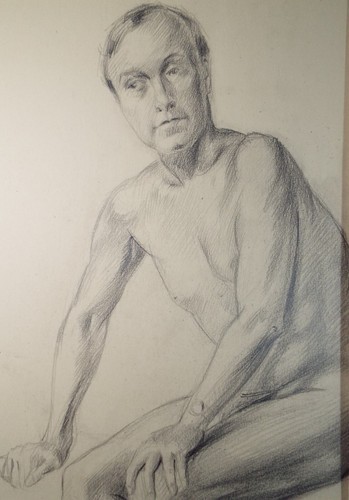 Pencil drawing seated - pencil, 'seated