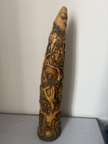 Vintage faux carved ivory tusk - carved,