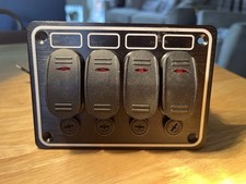 Boat 4 X Rocker Illuminated Switch Board - Aluminium Plate