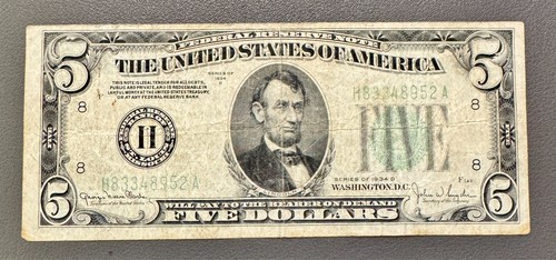 1934 federal reserve - $5, note