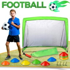Kids Playset Football Goal Inflatable Ball, Pump, Pegs, Bag,10 Cones Accessories