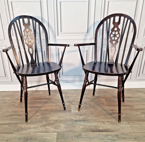 Pair vintage windsor armchairs - pair,