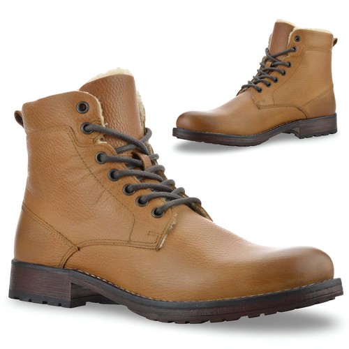 Mens leather warm fur - fur, combat