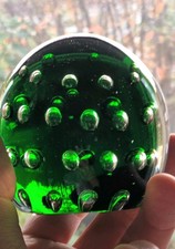 Vintage Green Glass Controlled Bubble Dump Paperweight