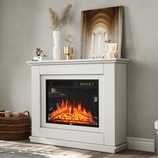 White Wood Mantel LED Flame