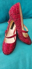 Red Swarovski Crystal Pump High-Heel Mary Jane Strap Shoes NEW Size 7 Women's