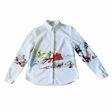 ERDEM Shirt Blouse Size S White Water Colour Print Cotton Blend Long Sleeves