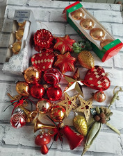 Traditional Christmas Ornaments Bundle some Vintage Boots Glass Baubles Red Gold