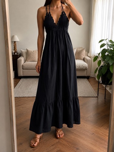 Zara black maxi dress broderie - zara,