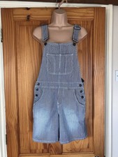 Fat Face Blue Stripe Short Dungarees - Size 8