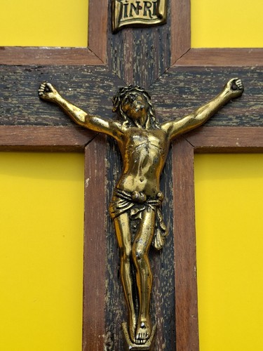 Crucifix wood metal - crucifix, antique