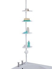 Bathroom Storage Pole 4 Shelves Adjustable Steel Organiser White 1.86 to 2.44m
