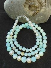 Sky Blue Opal smooth round gemstone bead 925 sterling silver necklace