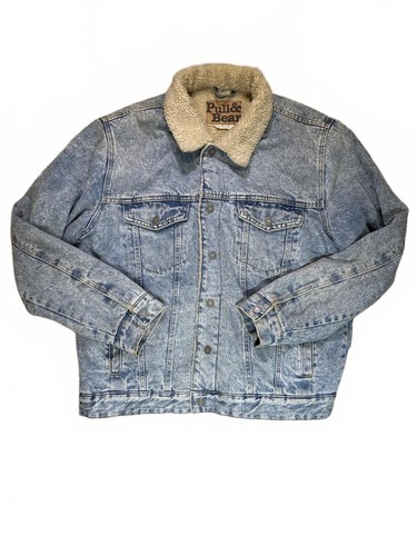 Pull bear blue denim sherpa - blue,