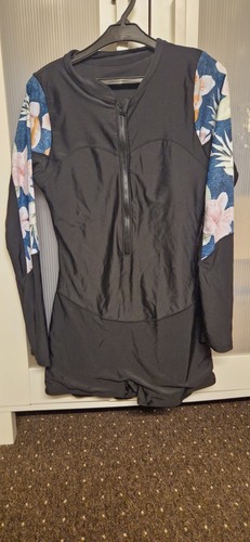 Black floral zip front long - black,