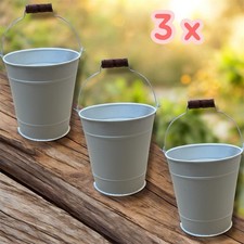 Set of 3 White Metal Buckets