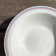 4 Steelite Int. White Ceramic 7” Bowls With Navy Red & Light Blue Pinstripe Edge