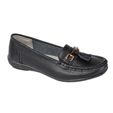 Girls Black School Shoes Kids Tassel Fringe Leather Moccasins Deck Boat Shoes