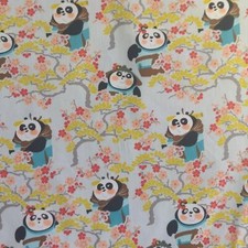 Digital Printed Cotton Poplin Stretch Fabric Material - KUNG FU PANDA LIGHT GREY