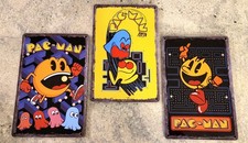 Pac-Man Inky Decor Embossed Metal Signs 8x12 Lot of 3 Vintage Arcarde Game Repop