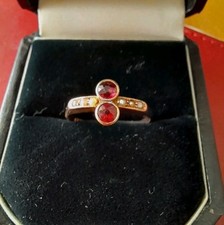 Edwardian Antique 9ct Rose Gold Garnet and Seed Pearl Ring Size R