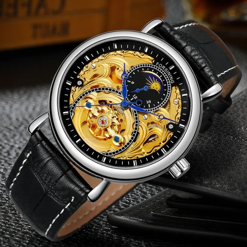 Men automatic watch leather - men's,