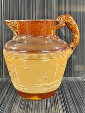 ANTIQUE DOULTON STONEWARE JUG SALT GLAZE HUNTING SCENE WHIPPET GREYHOUND HANDLE