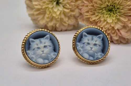 18ct gold cat - 18ct, earrings