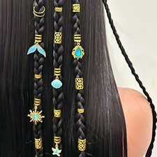 Hair Braids Beads Gold Rings