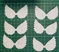 6 70mm x 42mm Applique Sparkling white glitter Fabric Angel Wings Memorial 