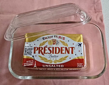 Vintage Arcoroc France Butter Dish Lidded Clear Ribbed Glass Dish 6 1/2 " approx