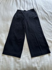 L.K. Bennett Navy Blue Crepe Wide Leg Ankle Trousers Size 12 25.5L Pockets Smart
