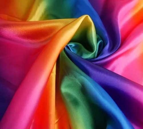 Rainbow satin fabric bright - rainbow,