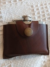 Barbour Stainless Steel & Brown Leather Hip Flask