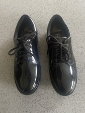 Clarks Prague Lace Up Womens Girls Black Patent Leather Shoes Brogues