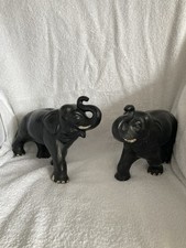 Two Vintage Black Porcelain Elephants