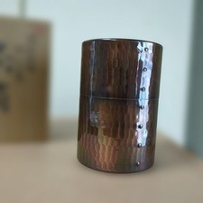Hammered Copper Tea Caddy 11.3cm Old Color Tea Utensils with Wooden Box