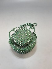Bead wired green trinket box 5 inch diameter