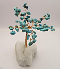 HANDMADE ORNAMENTAL WIRED WRAPPED BLUE HOWLITE HEALING CRYSTAL GEMSTONE TREE