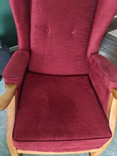 A GOOD STRONG WING BACK CHAIR IN DARK RED VELVET THIS CHAIR IS COLLECTION ONLY