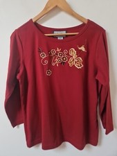 Indigo Moon Floral Embroidered Jersey Top Size L