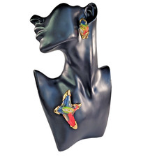 Christian Lacroix Vintage 90s Multicolor Clip Earrings Signed France Acrylic