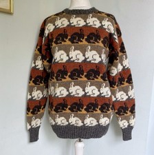 Judith Glue Vtg Bunny Rabbit Intarsia Wool Jumper UK 12 14 Princess Diana *marks