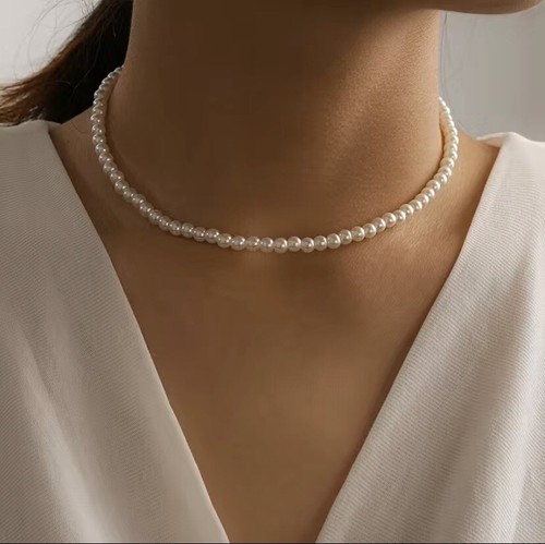 White pearl imitation choker - pearl,