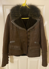 VINTAGE COLE HANN SZ LARGE LADIES LAMB/SHEEP SKIN & FOX FUR COLLAR  BROWN JACKET