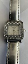 INFINITE Ladies Jewel encrusted Square Quartz Watch silver Leather Strap GWO 