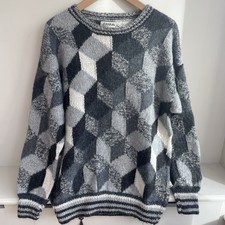 Kaffe Fassett ‘Tumbling Blocks’ 100% Alpaca Handmade Bolivian Jumper Sweater L