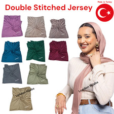 Luxury DOUBLE STITCHED Folded Edges JERSEY Hijab Scarf Shawl Plain Stretchy Wrap