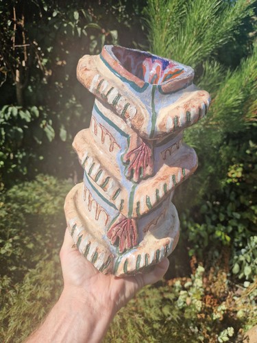Hand made studio pottery totem - made,